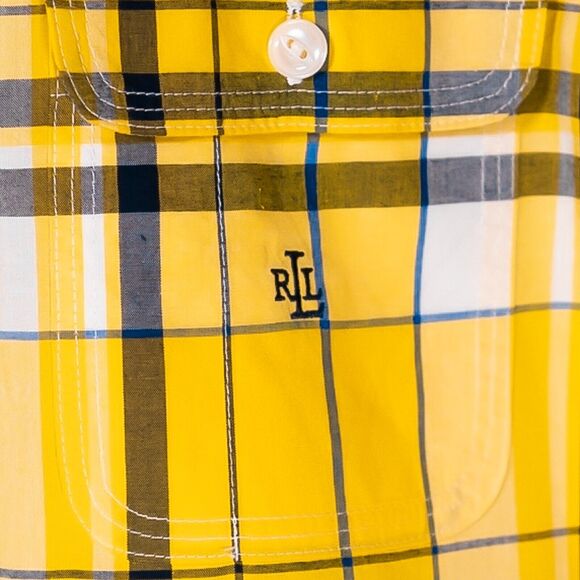 Ralph Lauren Women's Shirt Yellow Blue Plaid Check Logo Preppy Button Up Top PM - Picture 4 of 10